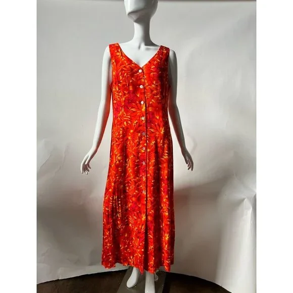 knee length dresses for ladies Sleeveless Button-Front Linen-Blend Maxi Shift Dress for Women